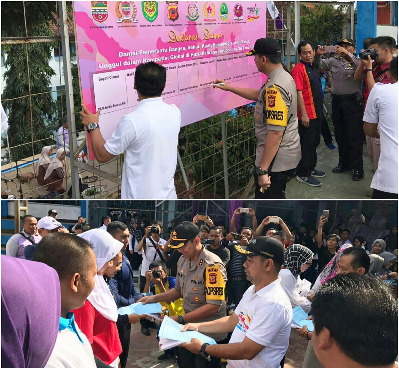 Peringatan Haornas ke 36 Tahun 2019, Dilaksanakan Penandatanganan Deklarasi Damai dan Pemberian Tali Asih Kepada Pelajar Papua di Ciamis