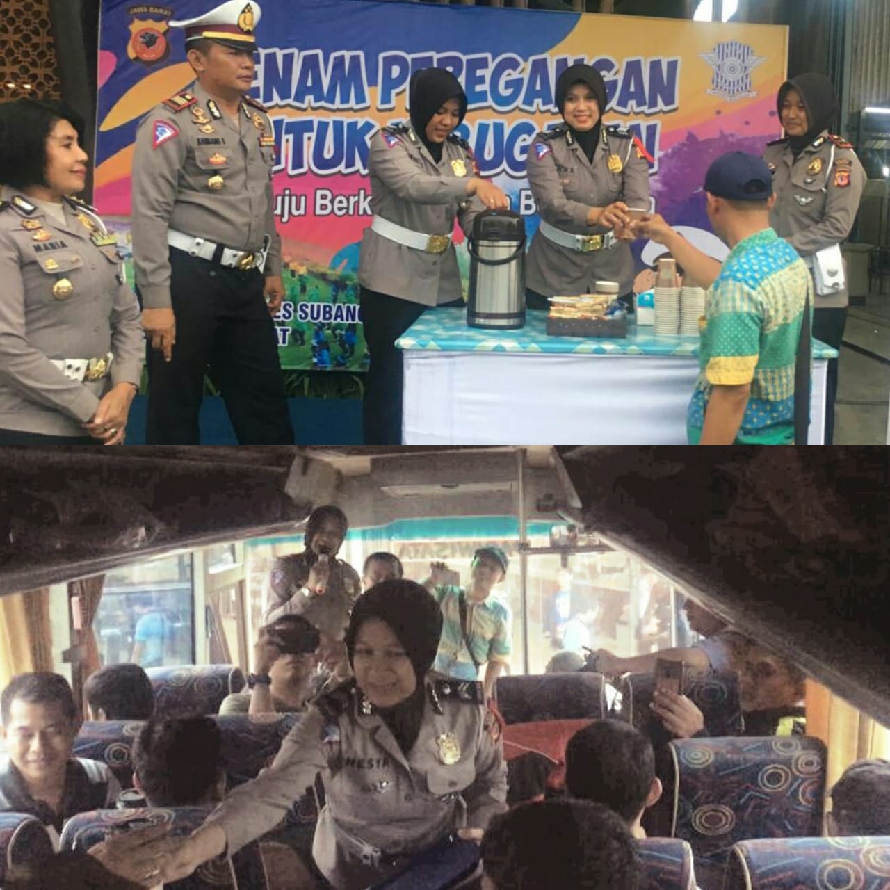 Personel Dit Lantas Polda Jabar Beri Himbauan Kepada Pengemudi dan Penumpang Bus di Rest Area Tol Cipali