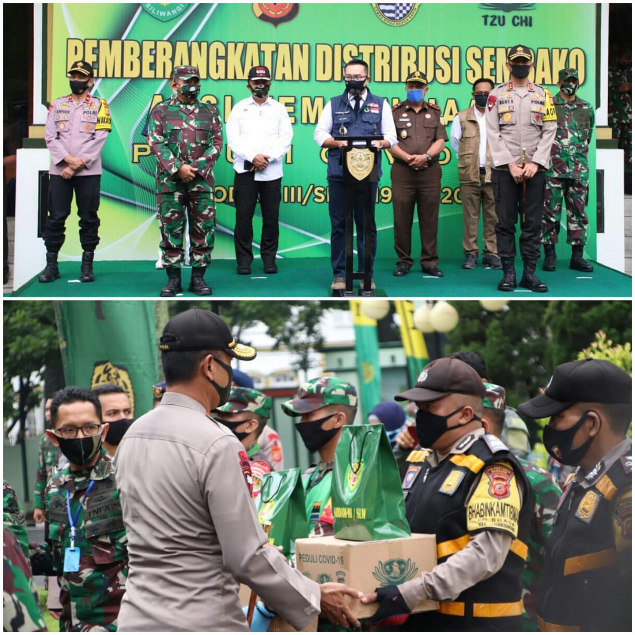 Kapolda Jabar Lepas Babinsa, Bhabinkamtibmas, dan Satpol PP Dalam Rangka Pendistribusian Sembako di Wilayah Jawa Barat