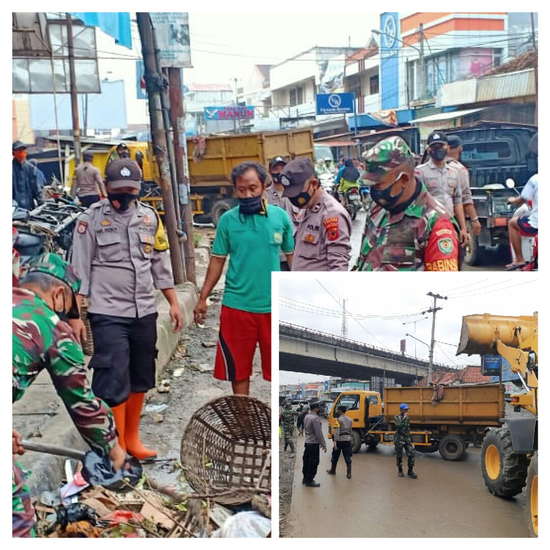 TNI-Polri dan Instansi Laksanakan Kerja Bakti Pembersihan Sampah Pasca Bencana Banjir di Pamanukan Subang