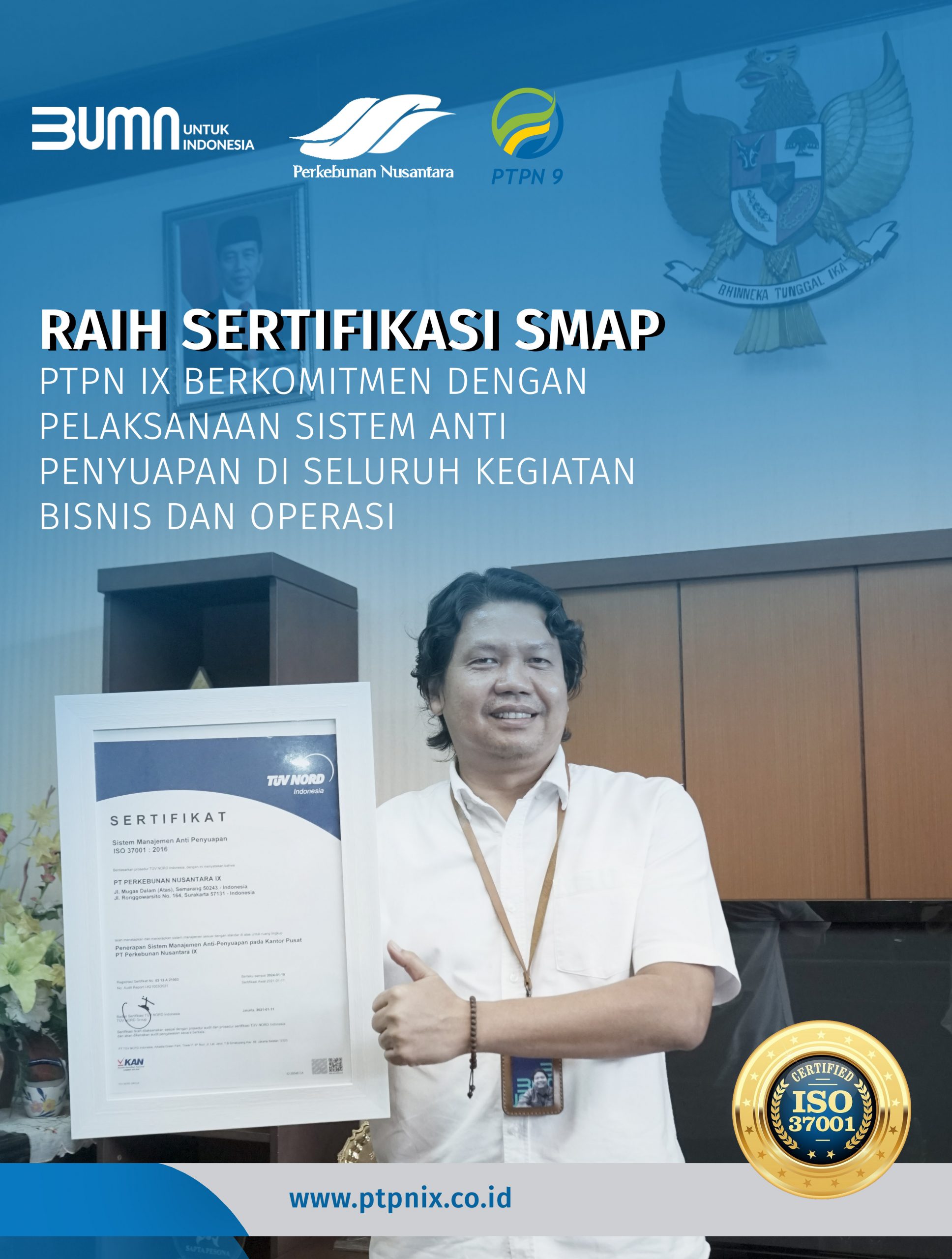 PTPN IX Raih Sertifikasi ISO 37001 SMAP