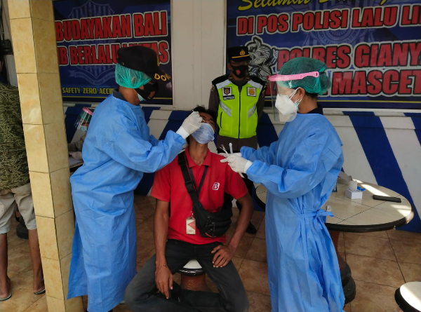 Tegakan PPKM Darurat Covid-19 Personel Ops Aman Nusa Agung II Polres Gianyar Gelar Yustisi.