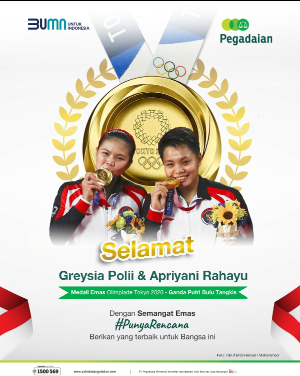 Pegadaian Apresiasi Peraih Medali Olimpiade Tokyo dengan 3 kg Tabungan Emas