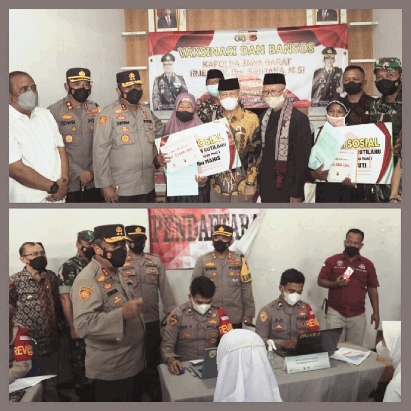 Kapolda Jabar tinjau langsung pelaksanaan Vaksinasi Massal dan pemberian sembako di Majalengka dimasa PPKM