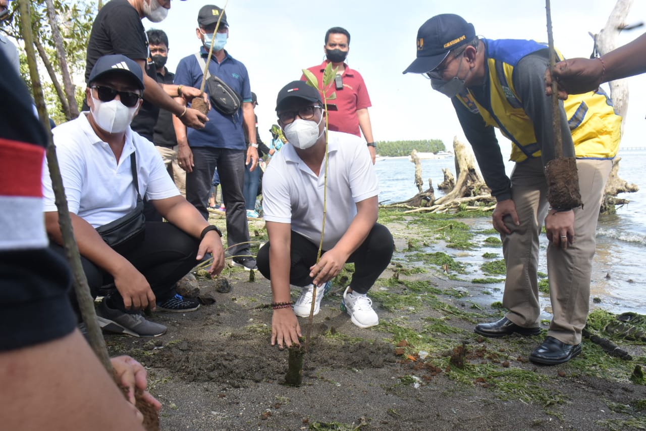 Gelar Aksi Kebersihan dan Tanam Manggrove.Wawali Arya Wibawa dan KPS Hijaukan Muntig Siokan.