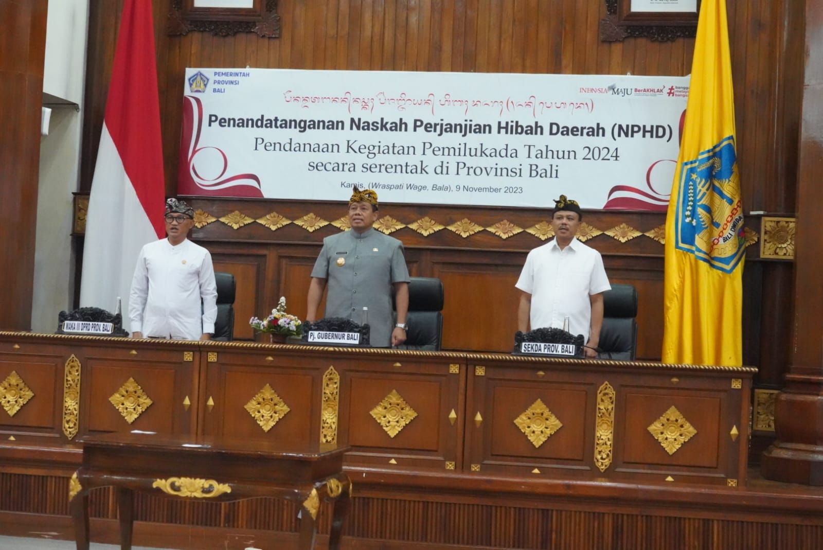 PJ Gubernur Bali, Serahkan Hibah NPHD Pendanaan Pemilukada, Senilai Rp. 197.074.168.000