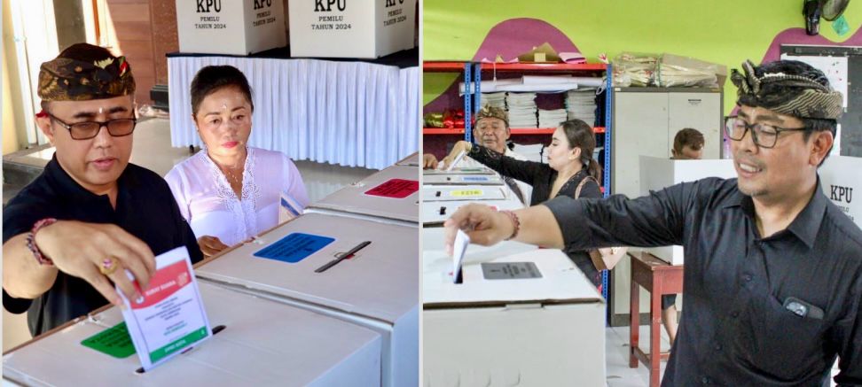 Gunakan Hak Pilih di Pemilu 2024, Walikota Jaya Negara di TPS 17 dan Wawali Arya Wibawa di TPS 15