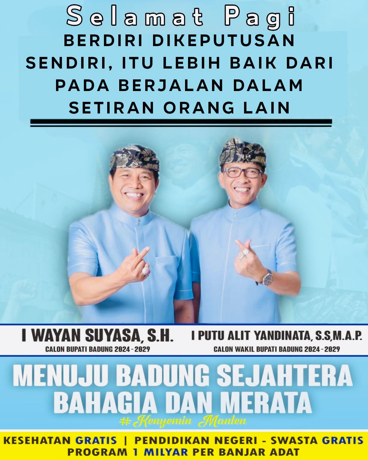 Pilkada Badung 2024 : Bacalon Suyadinata, Tawarkan Pendidikan Gratis & Pembagian Daging Gratis