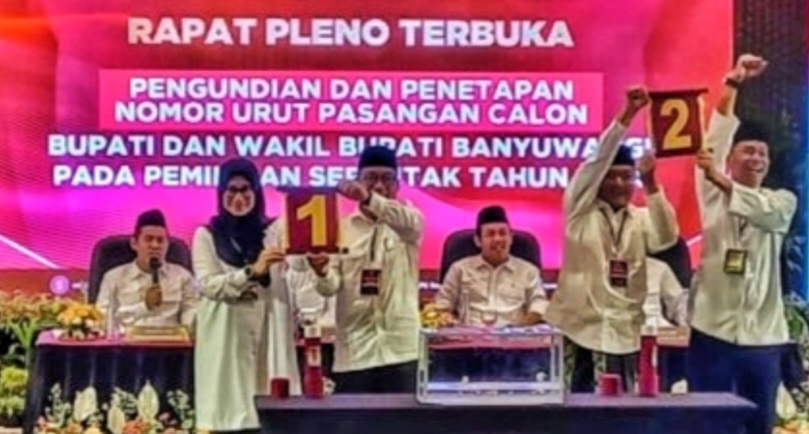 Penetapan Nomor Urut Paslon Cabup-Cawabup Banyuwangi 2024 : Ipuk-Muji Nomor 1, Gus Makki-Ali Ruchi Nomor 2
