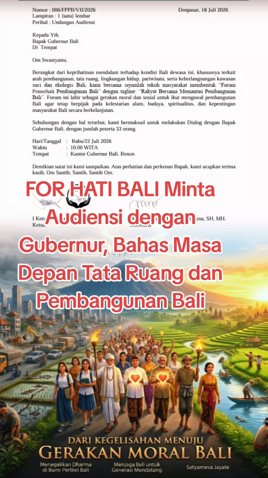FOR HATI BALI Minta Audiensi dengan Gubernur, Bahas Masa Depan Tata Ruang dan Pembangunan Bali