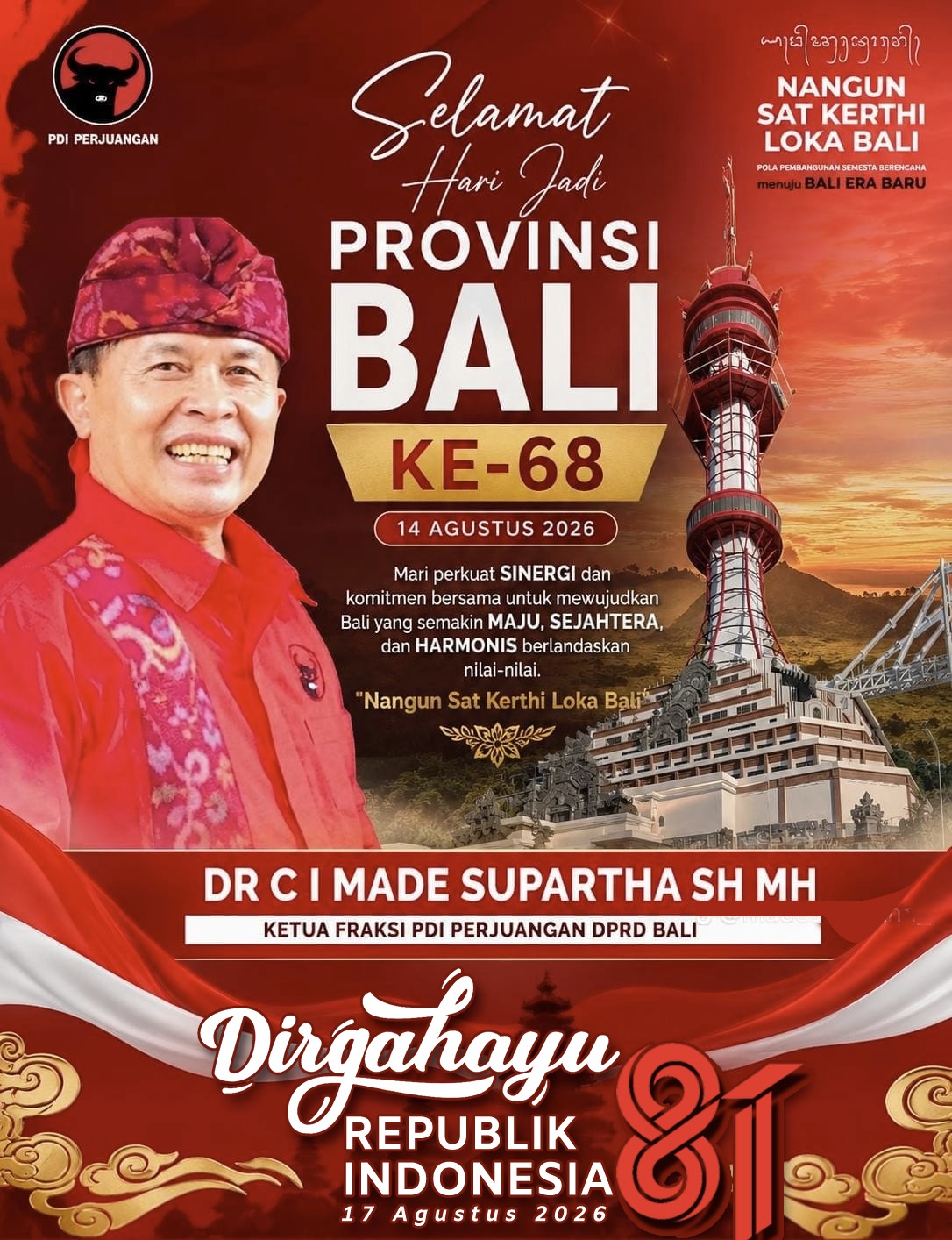 Hari   Jadi  Ke-68 Provinsi  Bali : Suci  Lascarya  Nusa  Wijaya, Momentum  Menjaga  Alam  Bali