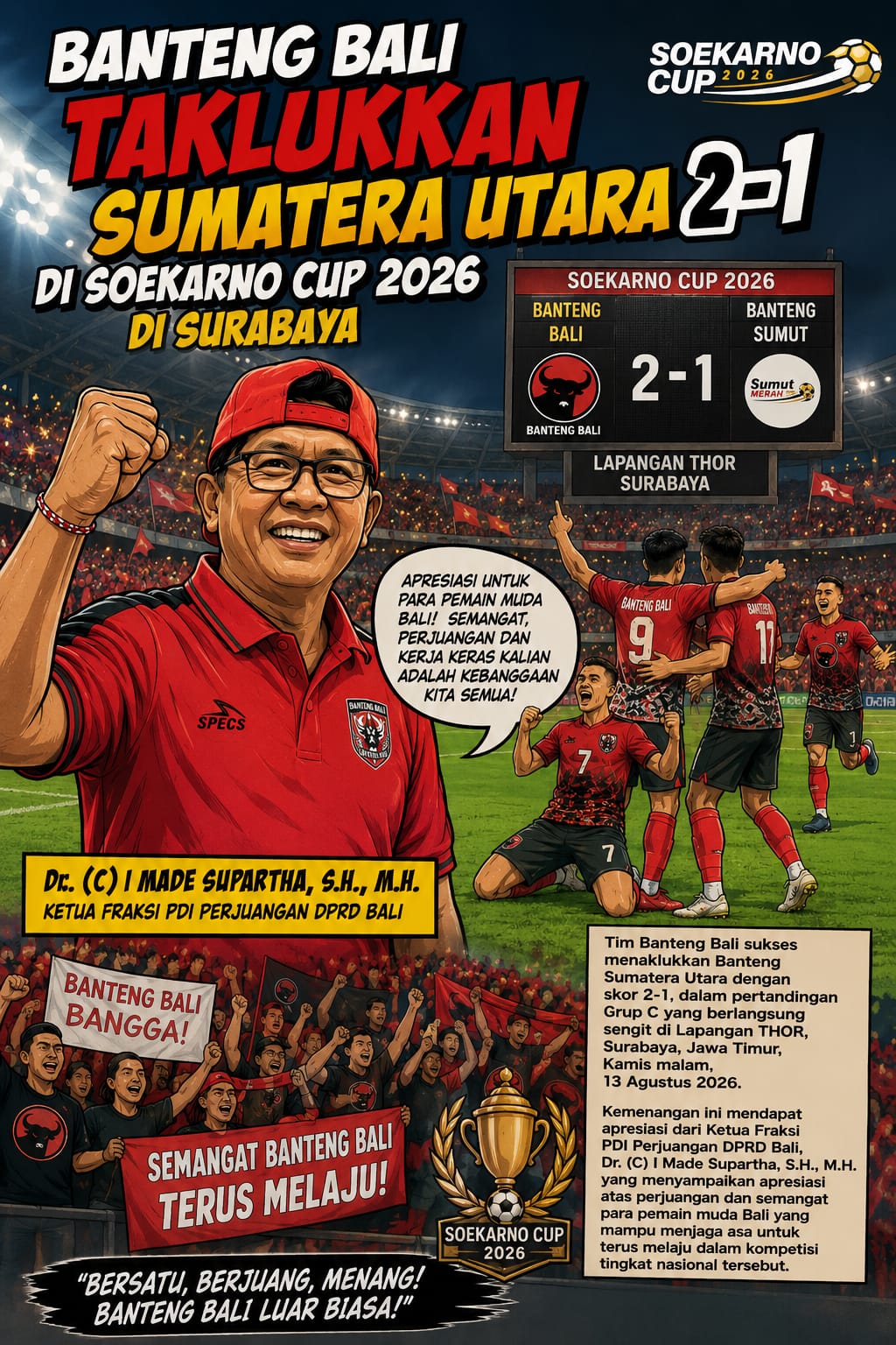 Banteng  Bali  Taklukkan   Sumatera   Utara  2-1 Di   Soekarno  CUP 2026 Di Surabaya