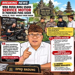 Viral WNA Rusia Buka Usaha di Parkiran Pura Geger Badung
