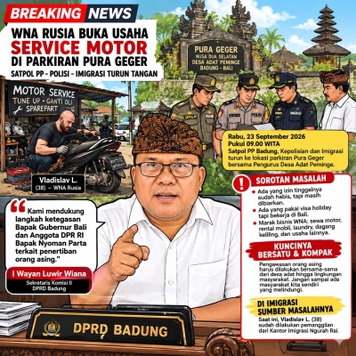 Viral WNA Rusia Buka Usaha di Parkiran Pura Geger Badung