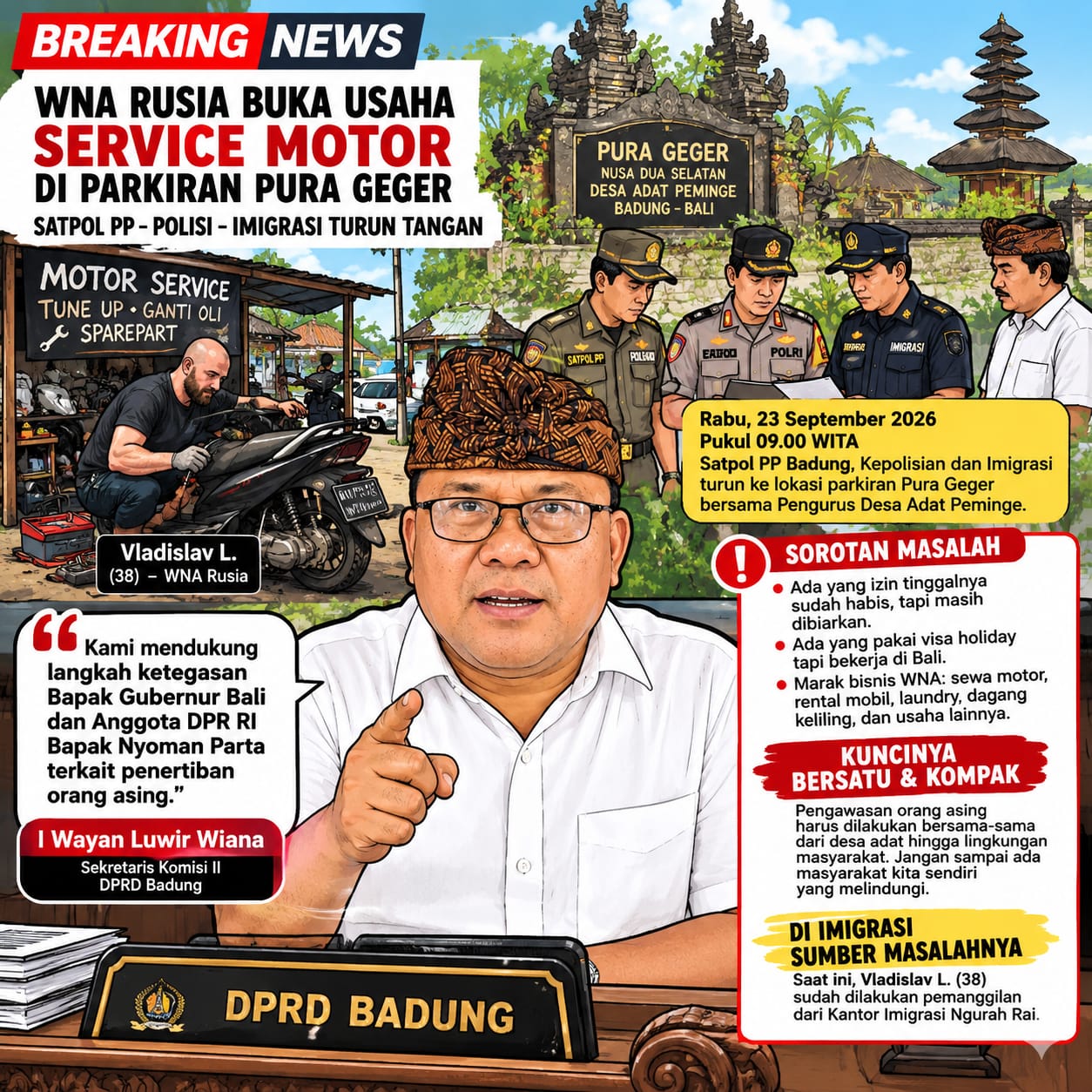 Viral WNA Rusia Buka Usaha di Parkiran Pura Geger Badung