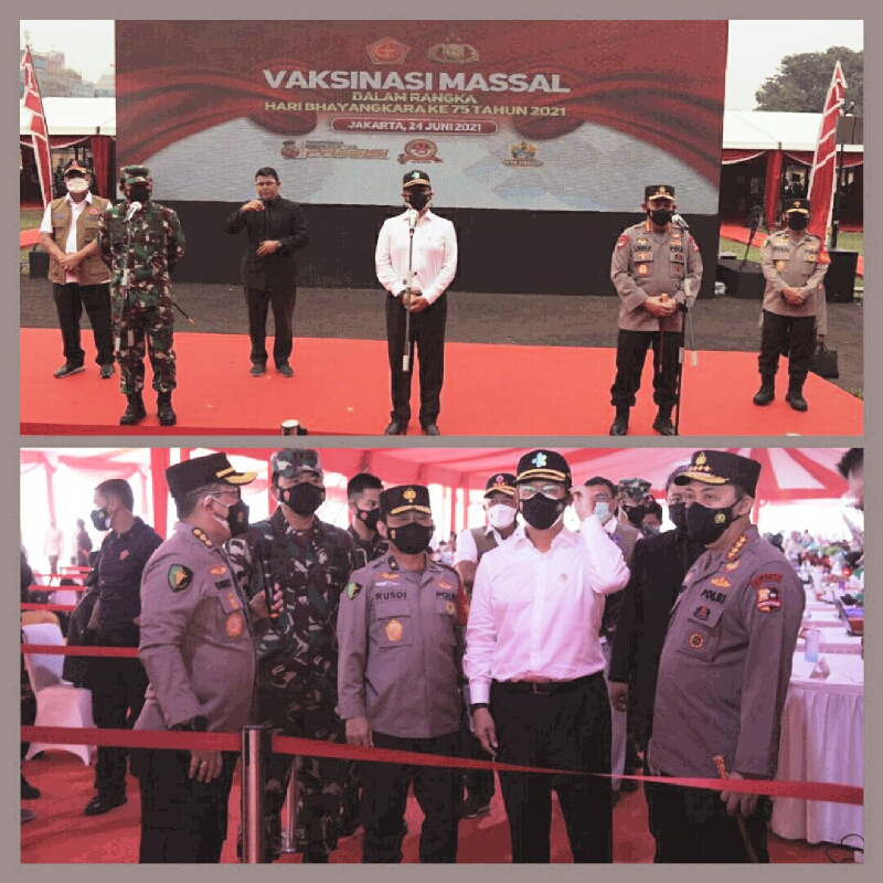 Panglima TNI, Kapolri dan Menkes, Tinjau Vaksinasi Massal Jelang HUT Bhayangkara